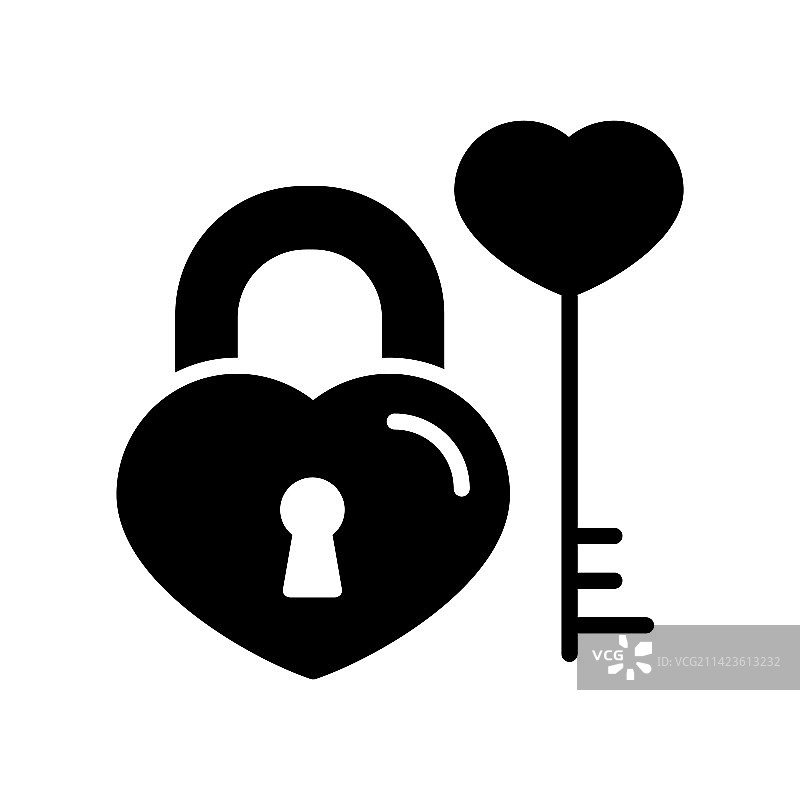 心形图标中的钥匙和锁图片素材