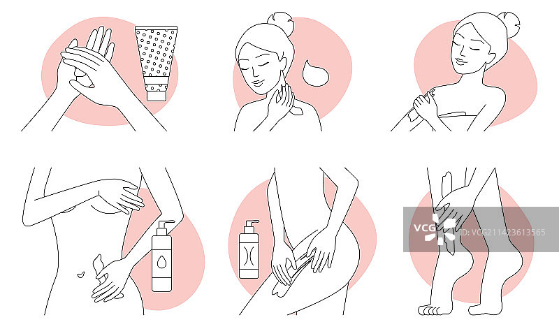 身体皮肤护理细线图标集图片素材