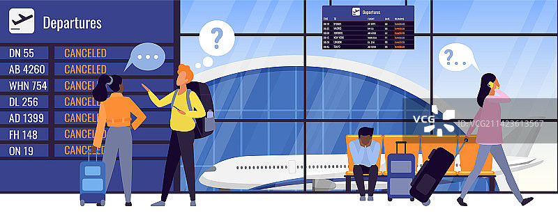 航班取消，乘客携带行李图片素材