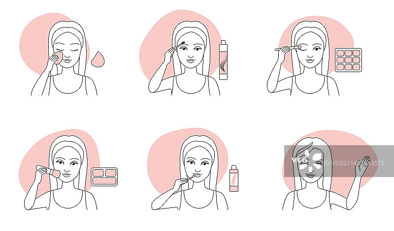 女孩面部彩妆用品线性图标图片素材