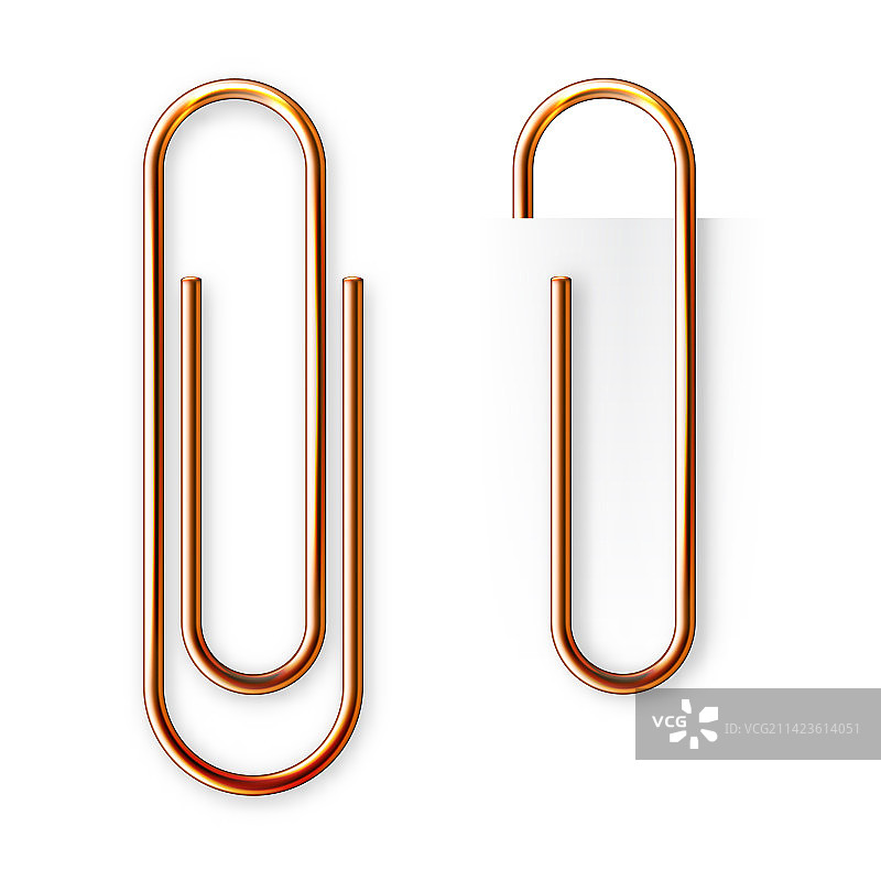 逼真的铜制回形针纸张素材图片素材