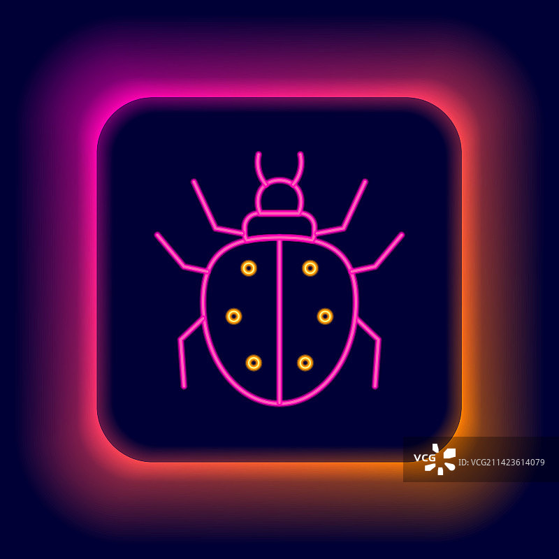 黑色背景上的发光霓虹灯螨虫图标图片素材
