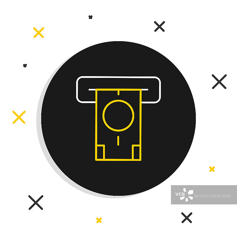 线条艺术：自动柜员机和钱币图标图片素材