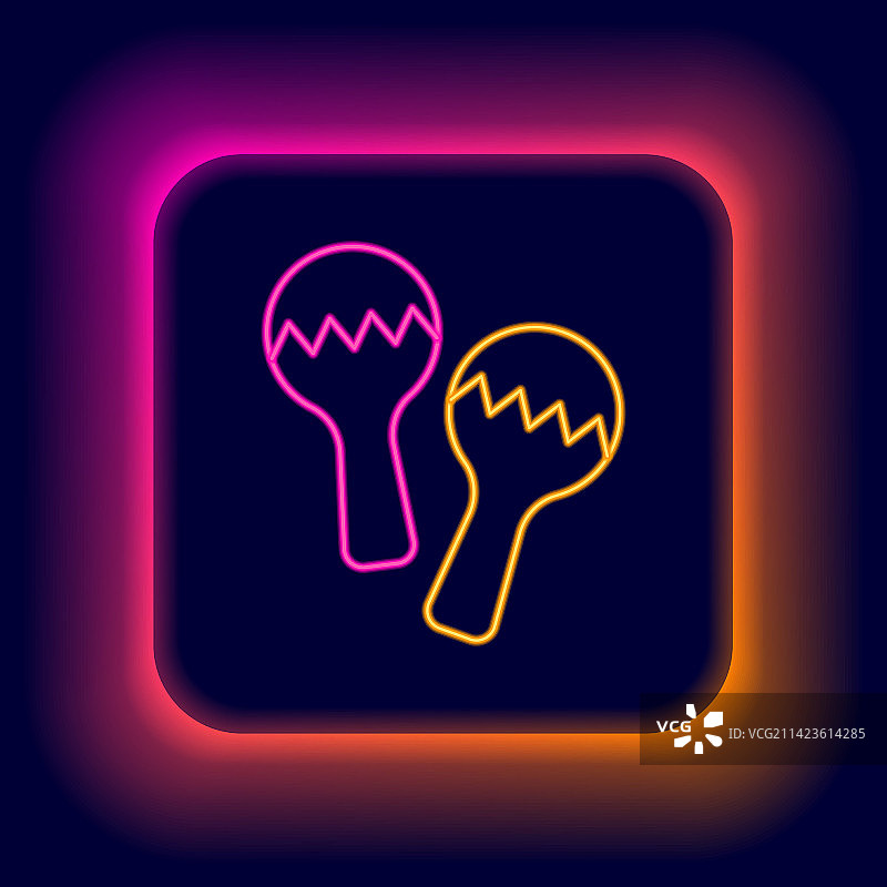 黑色背景上的发光霓虹灯线沙锤图标图片素材