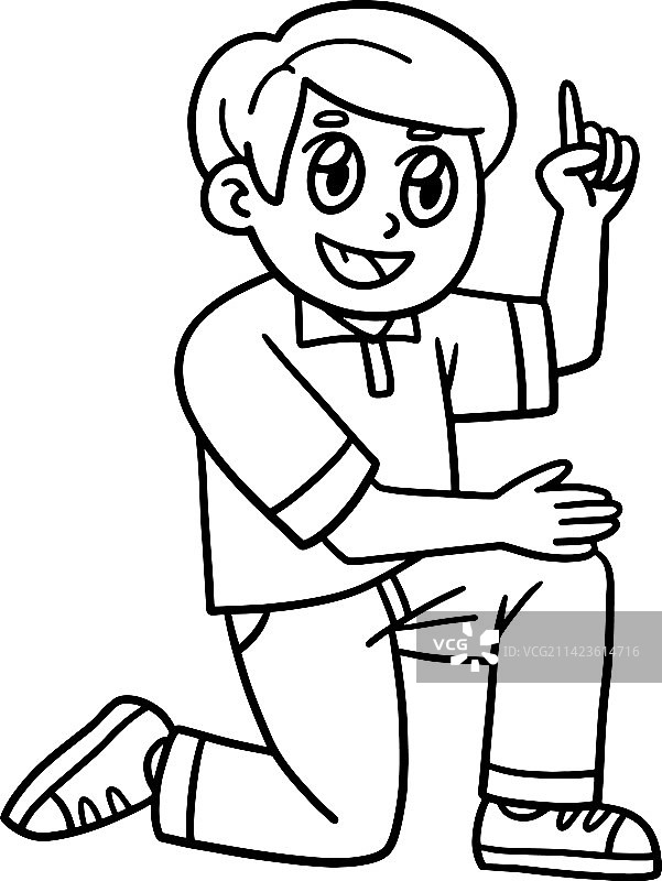 快乐的父亲单膝跪地涂色页图片素材