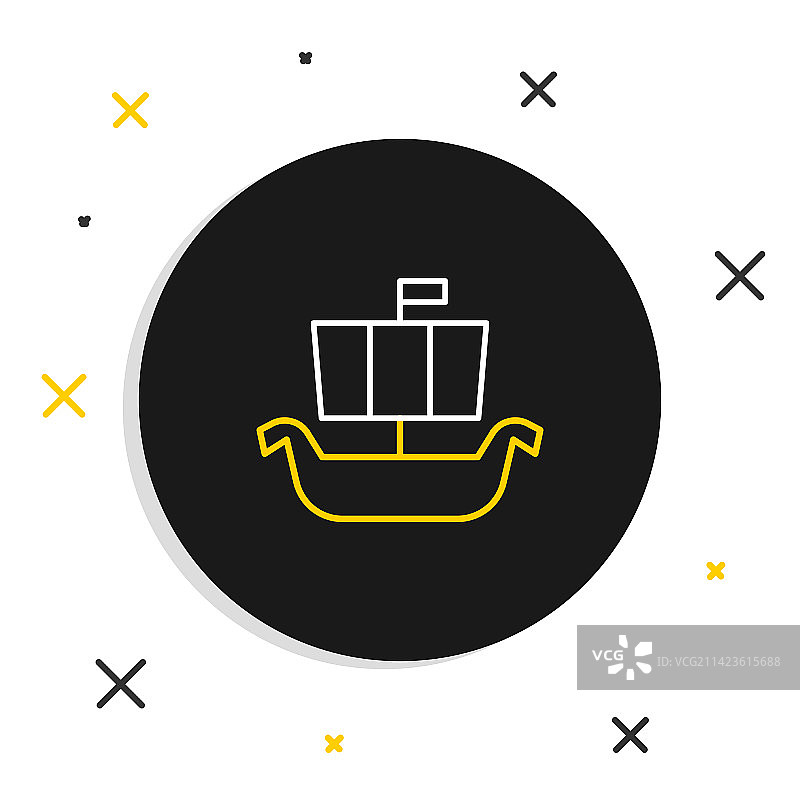 古代维京斯堪的纳维亚龙头战舰线条图标图片素材