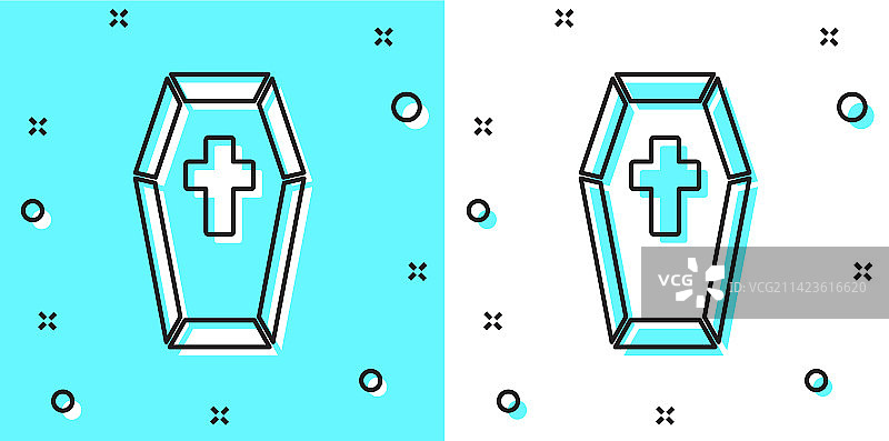 带有基督教十字架的黑色棺材图标图片素材