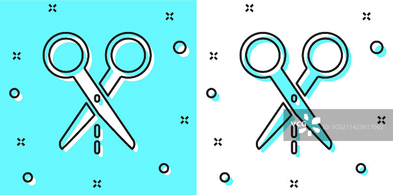 带切割线剪刀黑色线条图标图片素材