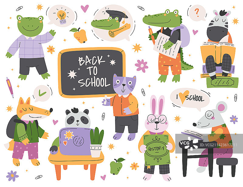学校动物卡通扁平图标集图片素材