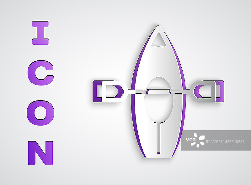 灰色背景上的皮划艇和桨剪纸图标图片素材