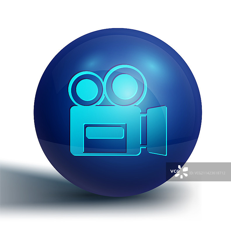 白色背景上的蓝色复古电影摄影机图标图片素材