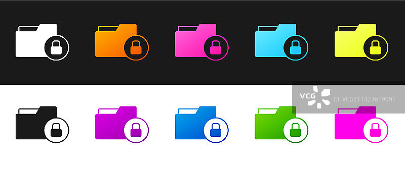 黑色背景上的文件夹与锁图片素材