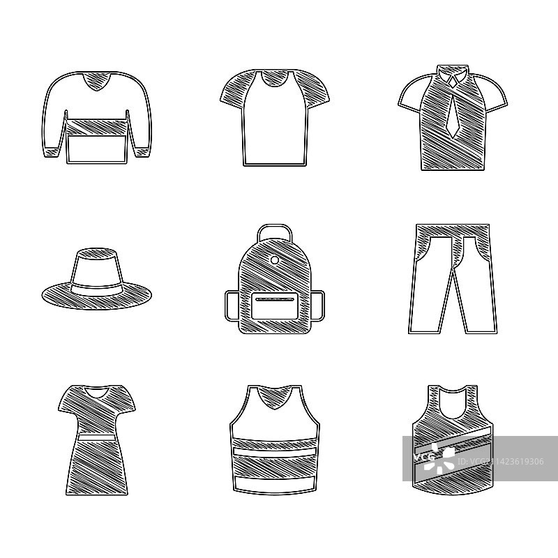 学校背包、汗衫、裤子和女人套装图片素材