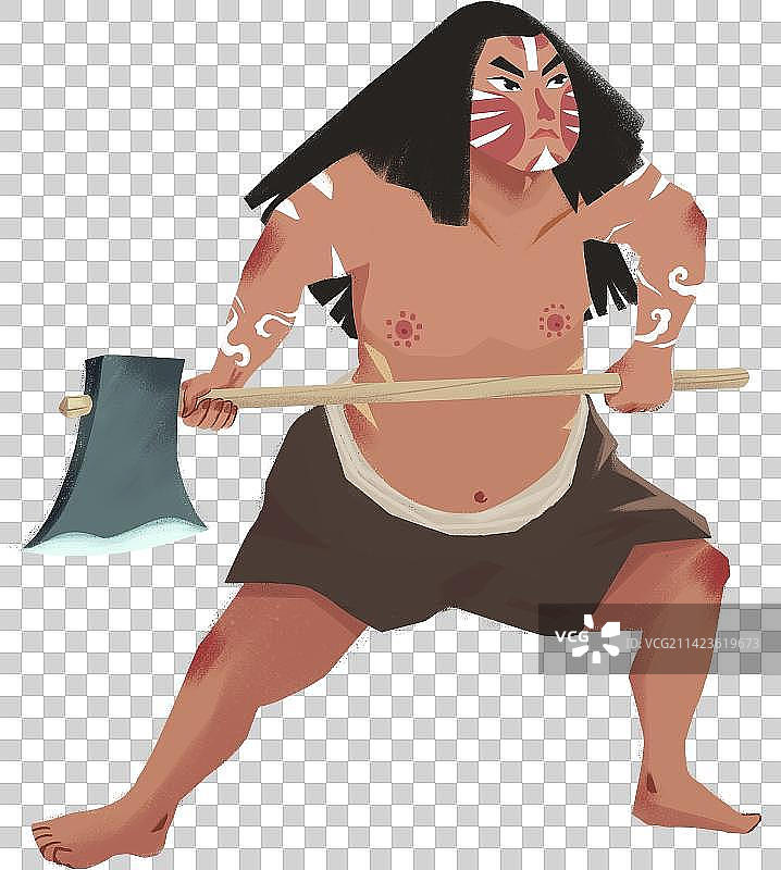 拿着斧子准备战斗的古代原始人战士人物元素图片素材