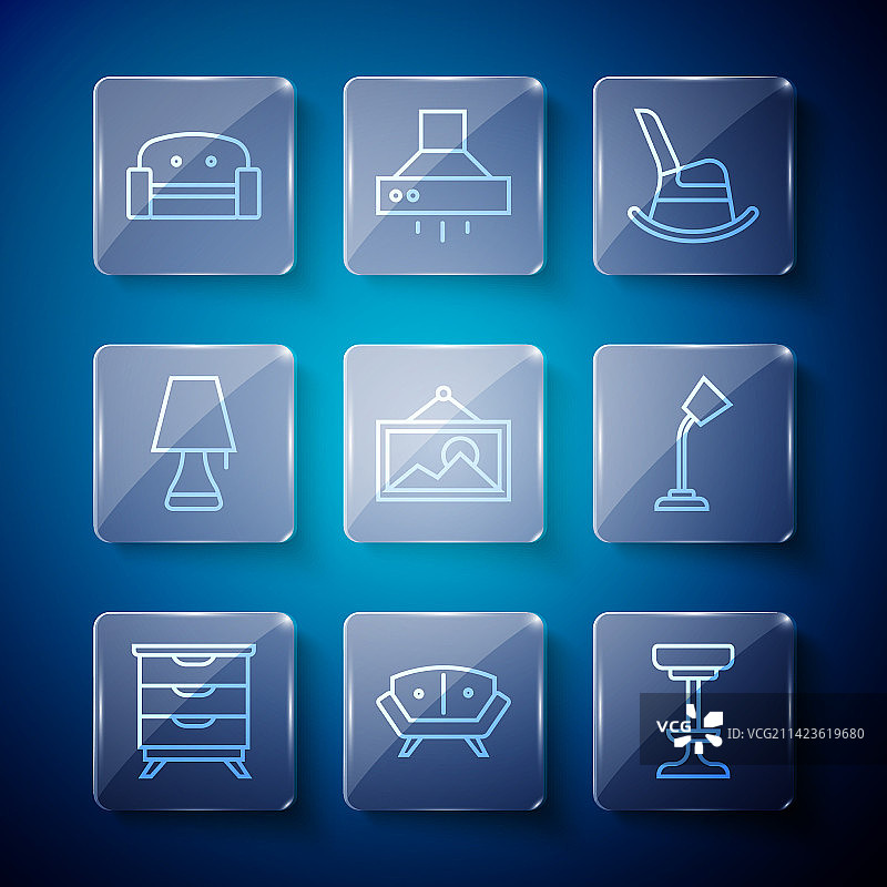 线条家具组合：床头柜、沙发、椅子图片素材