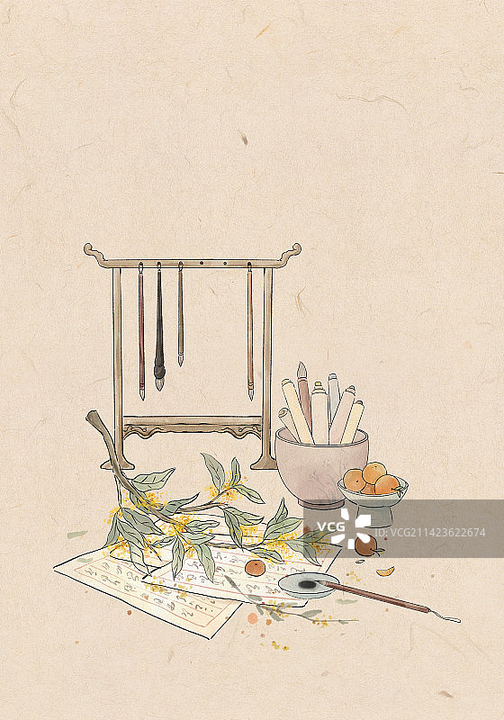 国风小景水墨风手绘插画图片素材