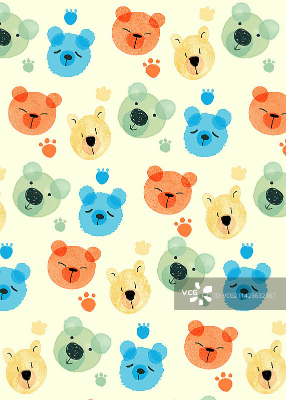 水彩手绘肌理小熊插画图片素材