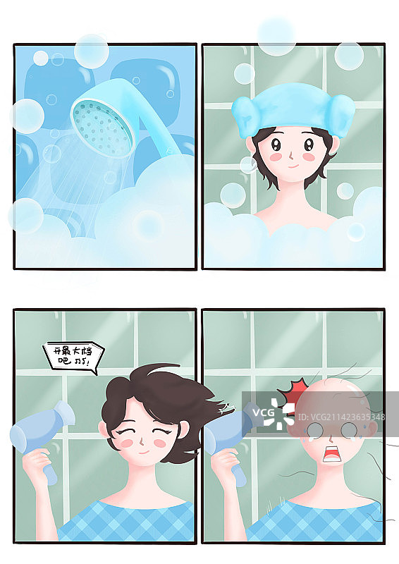 四格漫画-惊悚的早晨图片素材