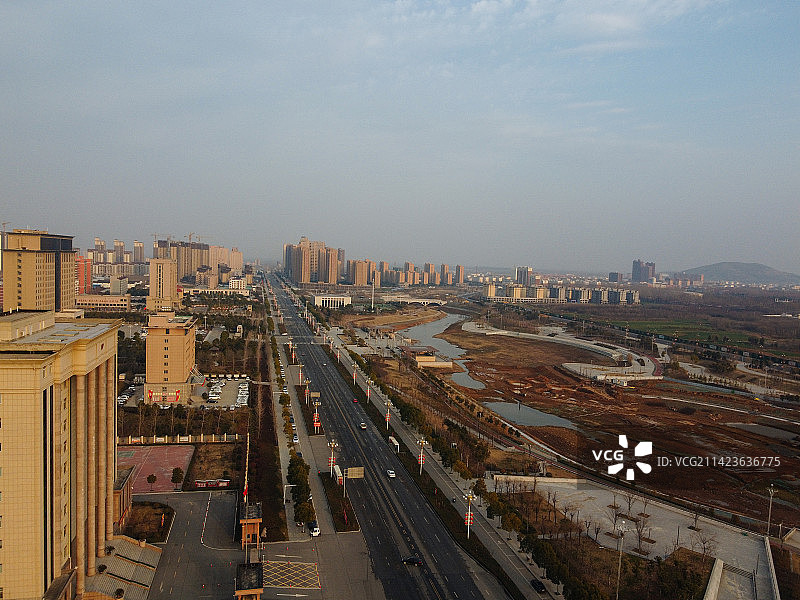 确山县 未来大道 水韵太极湾 中原大道 确山体育馆 航拍图片素材