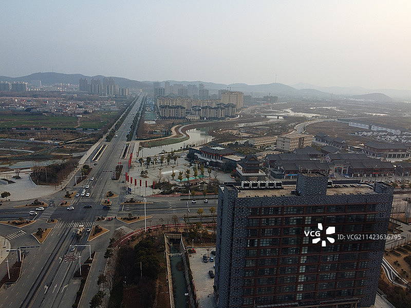 确山县 未来大道 水韵太极湾 中原大道 确山体育馆 航拍图片素材