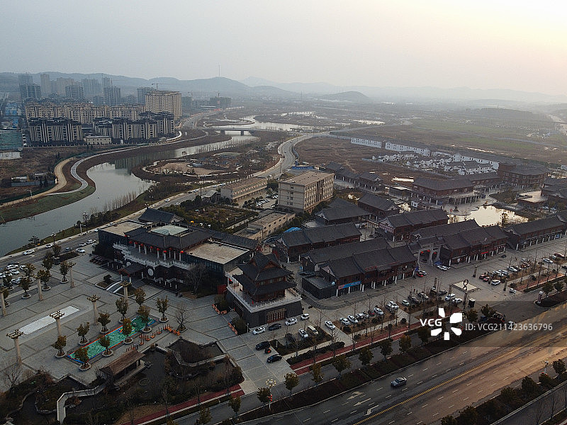 确山县 未来大道 水韵太极湾 中原大道 确山体育馆 航拍图片素材