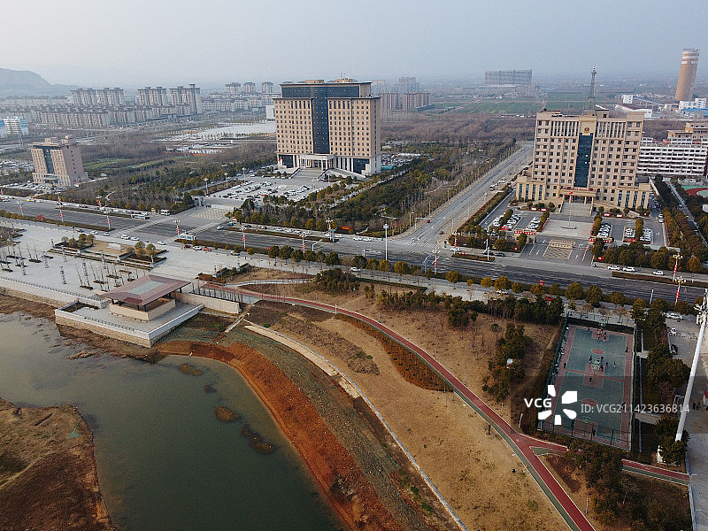 确山县 未来大道 水韵太极湾 中原大道 确山体育馆 航拍图片素材