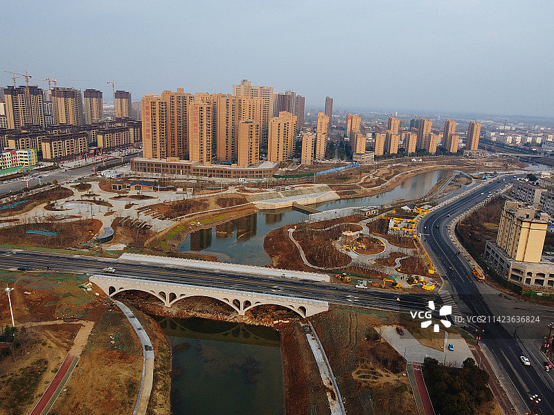 确山县 未来大道 水韵太极湾 中原大道 确山体育馆 航拍图片素材