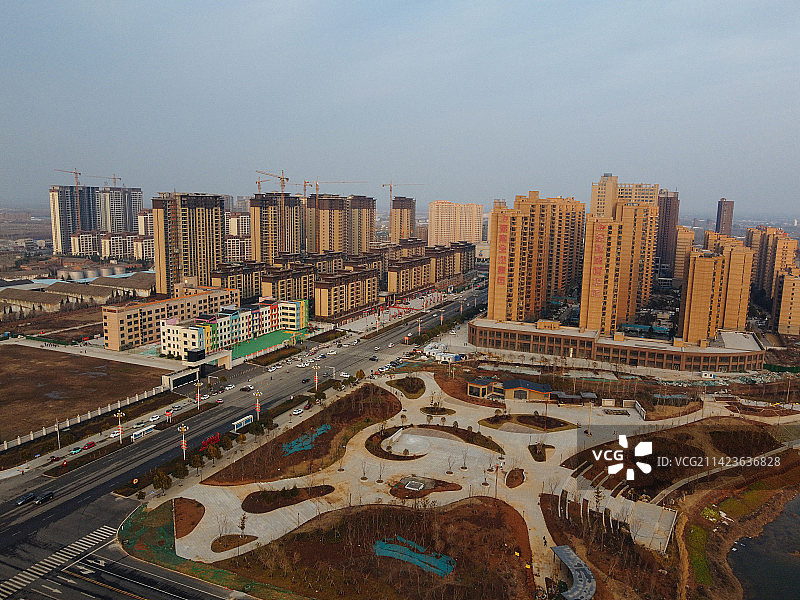 确山县 未来大道 水韵太极湾 中原大道 确山体育馆 航拍图片素材