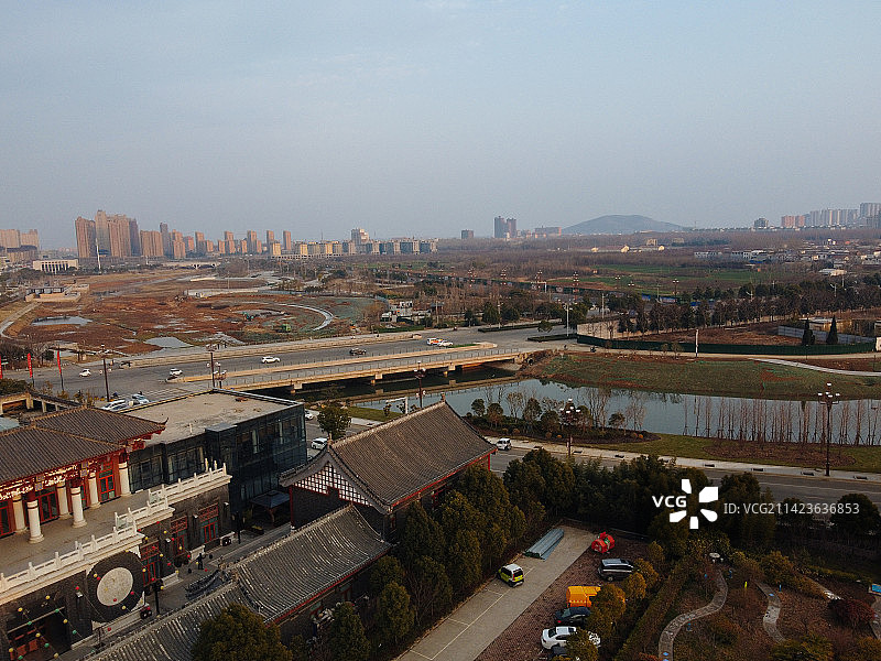 确山县 未来大道 水韵太极湾 中原大道 确山体育馆 航拍图片素材