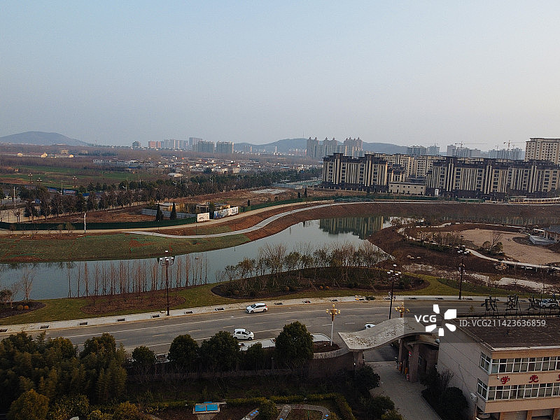 确山县 未来大道 水韵太极湾 中原大道 确山体育馆 航拍图片素材
