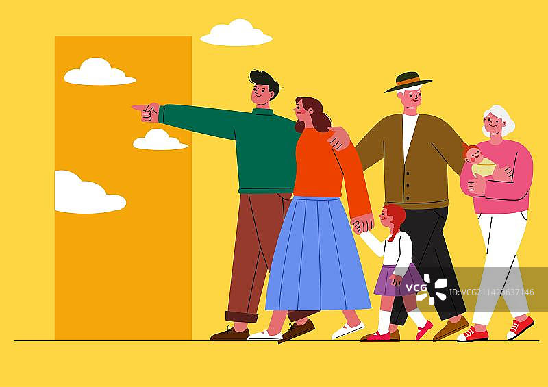 一家人一起走向一扇门图片素材