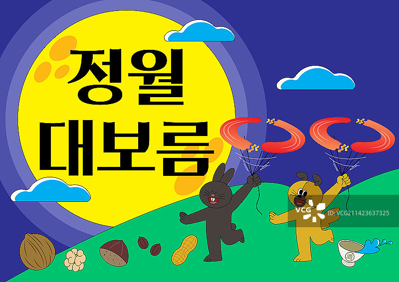 满月下的可爱兔子角色图片素材