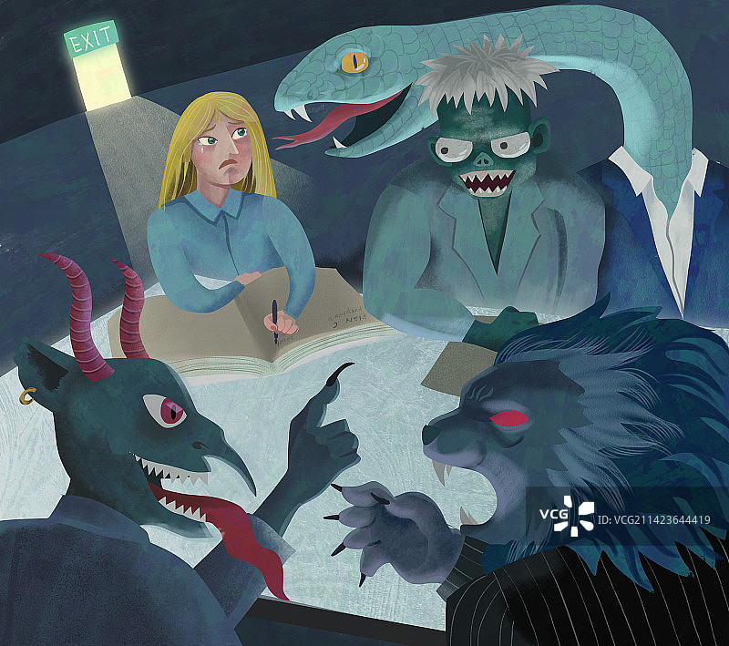 和怪物开会的打工人图片素材