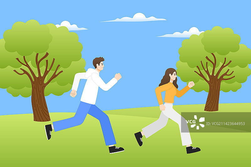 在户外跑步的伙伴们插画图片素材