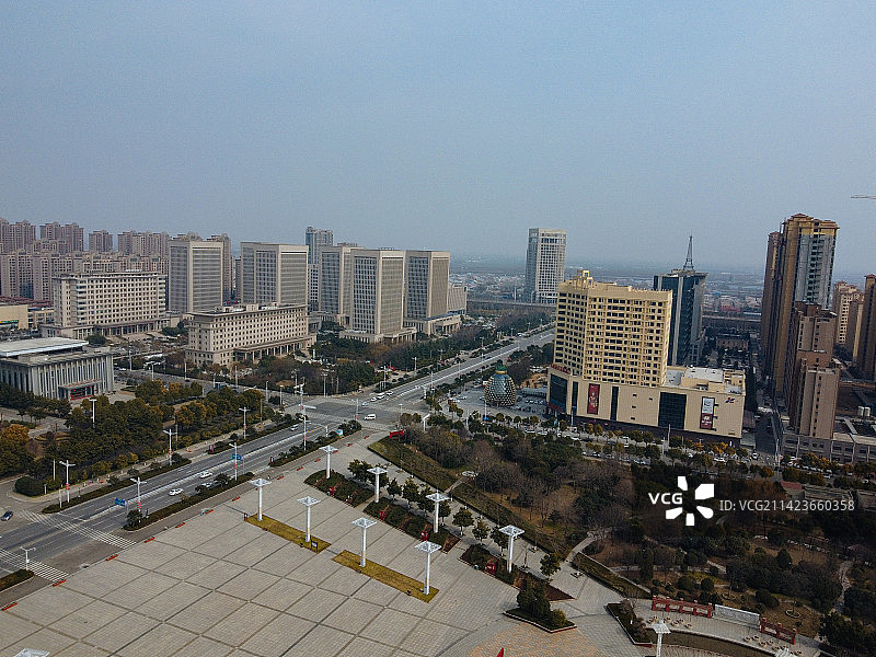 长葛市 葛天源公园 科技广场 葛天大道 魏武中路 航拍图片素材