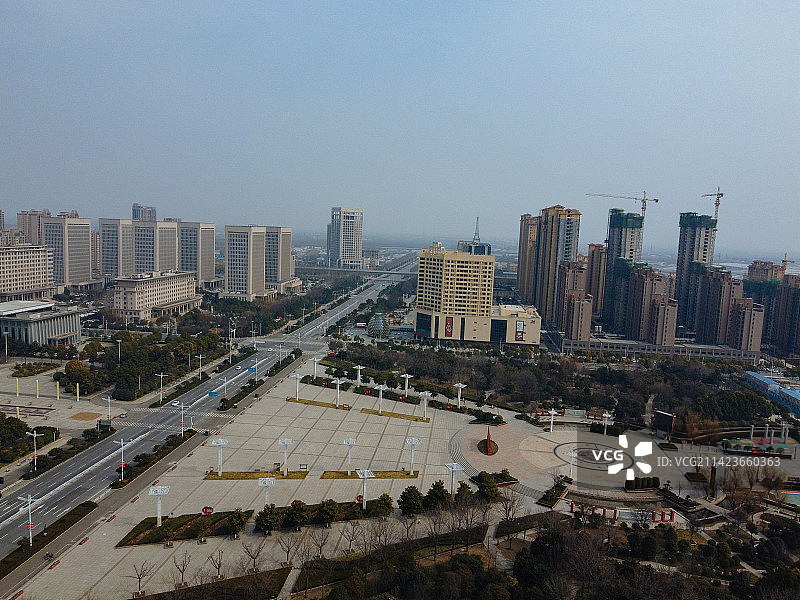 长葛市 葛天源公园 科技广场 葛天大道 魏武中路 航拍图片素材