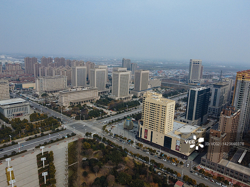 长葛市 葛天源公园 科技广场 葛天大道 魏武中路 航拍图片素材