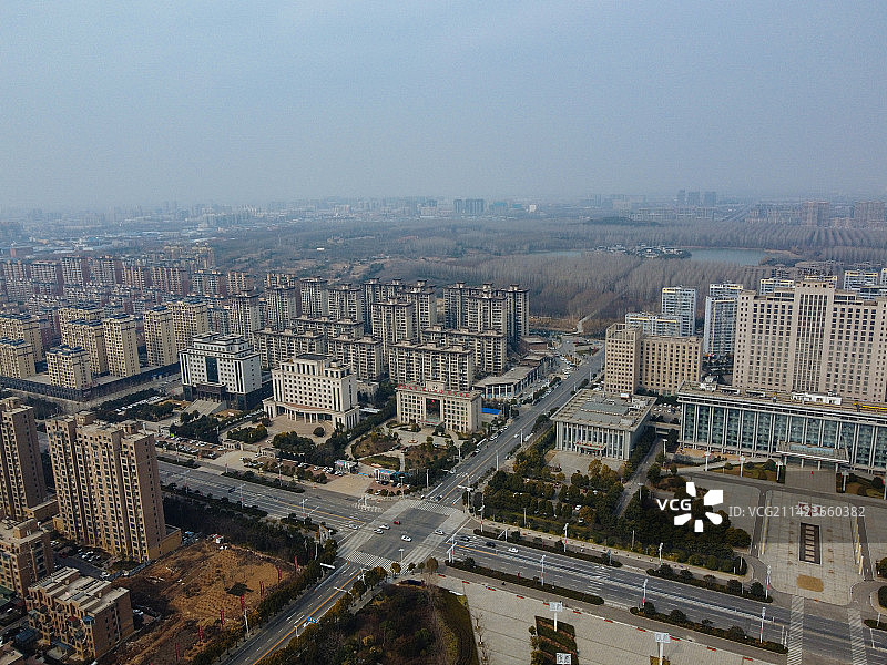 长葛市 葛天源公园 科技广场 葛天大道 魏武中路 航拍图片素材