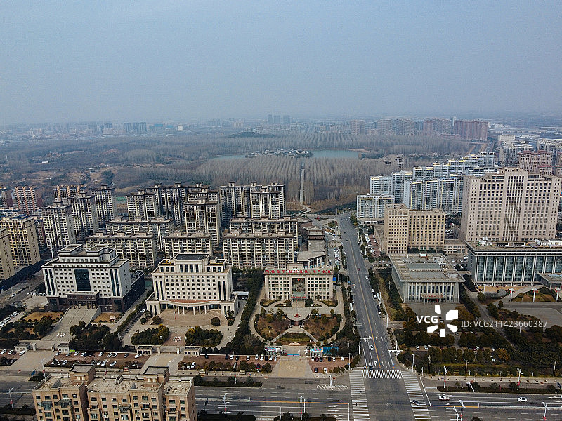 长葛市 葛天源公园 科技广场 葛天大道 魏武中路 航拍图片素材