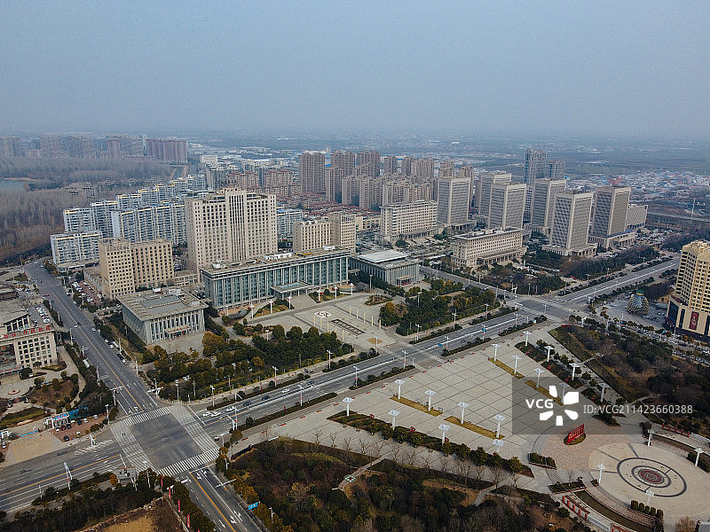 长葛市 葛天源公园 科技广场 葛天大道 魏武中路 航拍图片素材