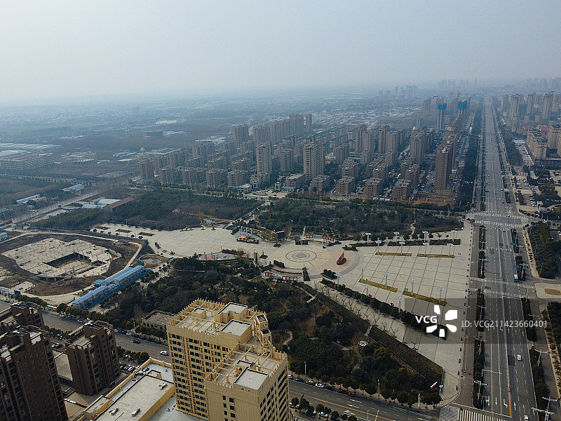 长葛市 葛天源公园 科技广场 葛天大道 魏武中路 航拍图片素材