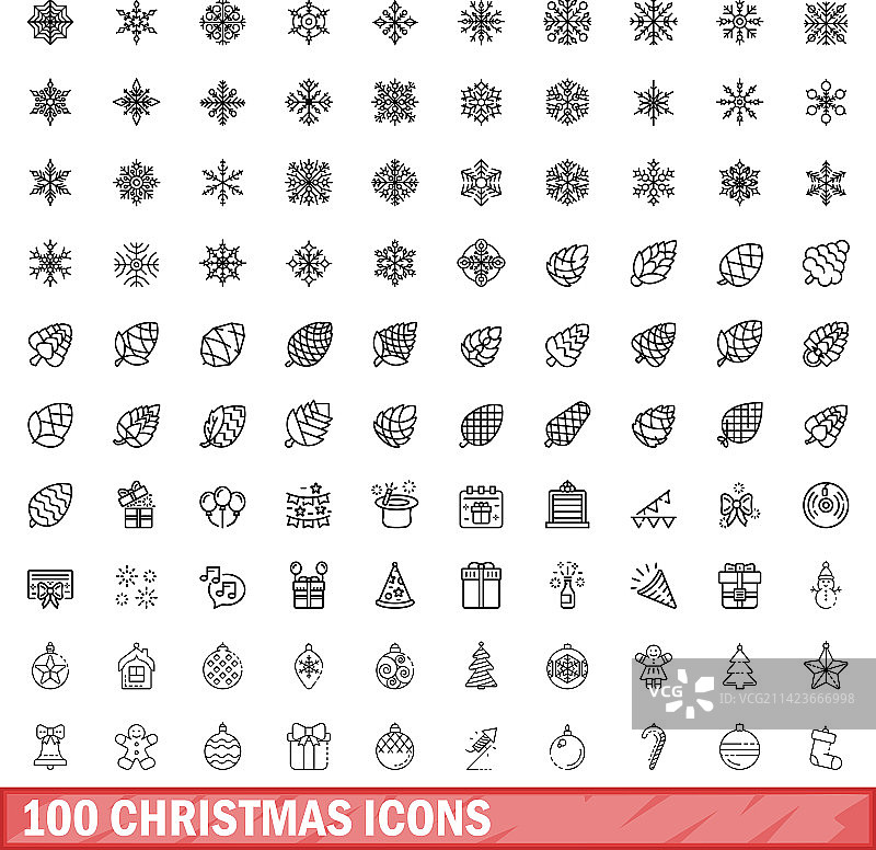 100个圣诞图标集合，轮廓风格图片素材