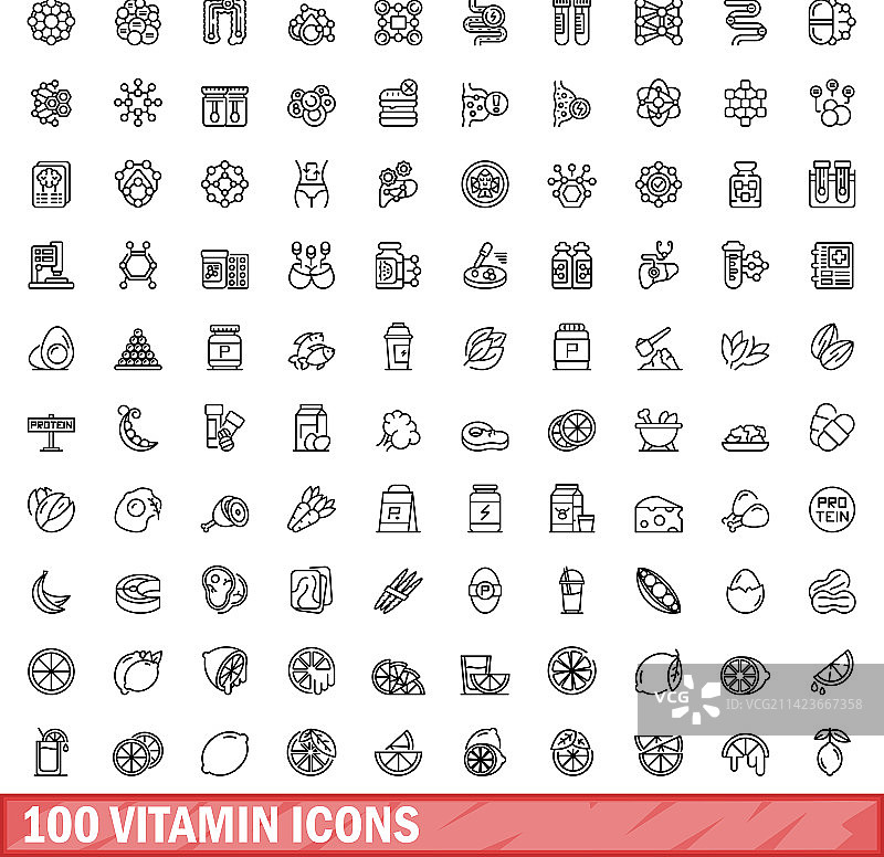 100个维生素线框风格图标集图片素材
