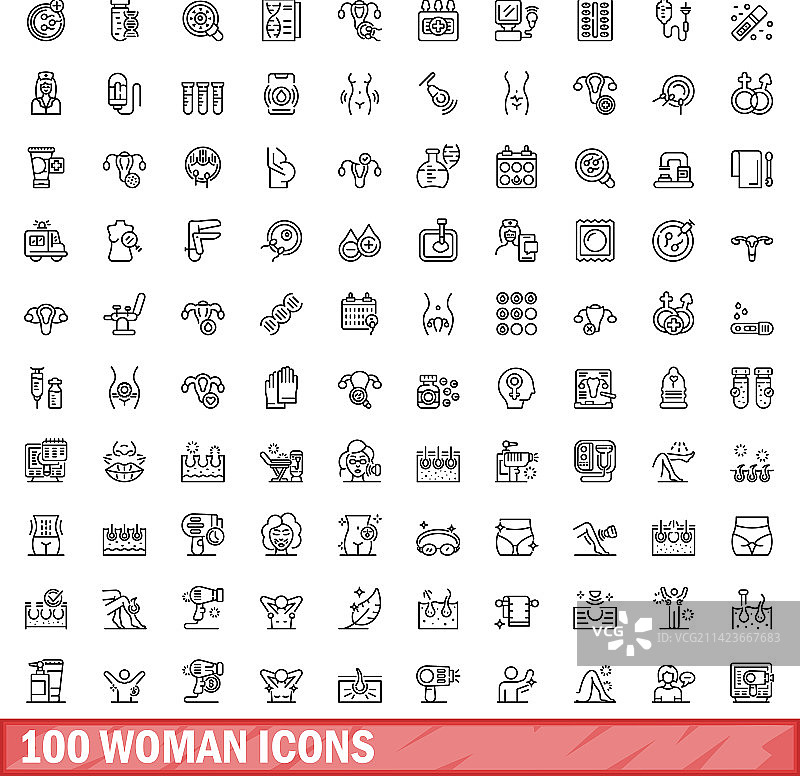 100个线性风格女性图标合集图片素材