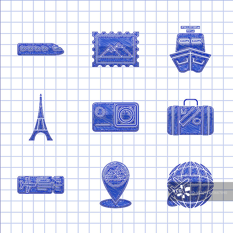 带有埃及地图指针的极限运动相机合集图片素材