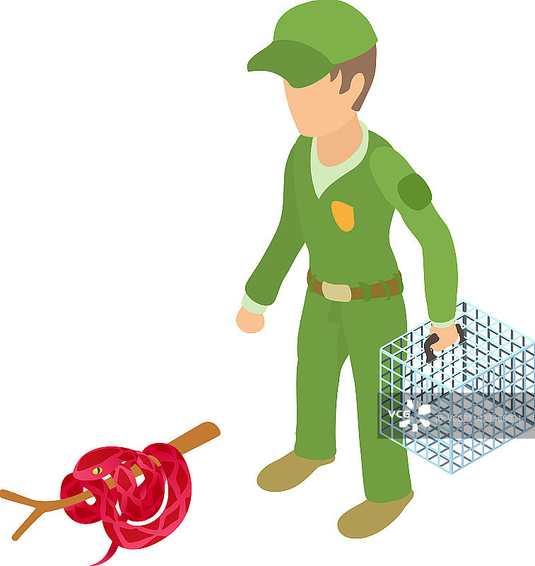 绿色背景下的红色眼镜蛇图标2.5D人物图片素材