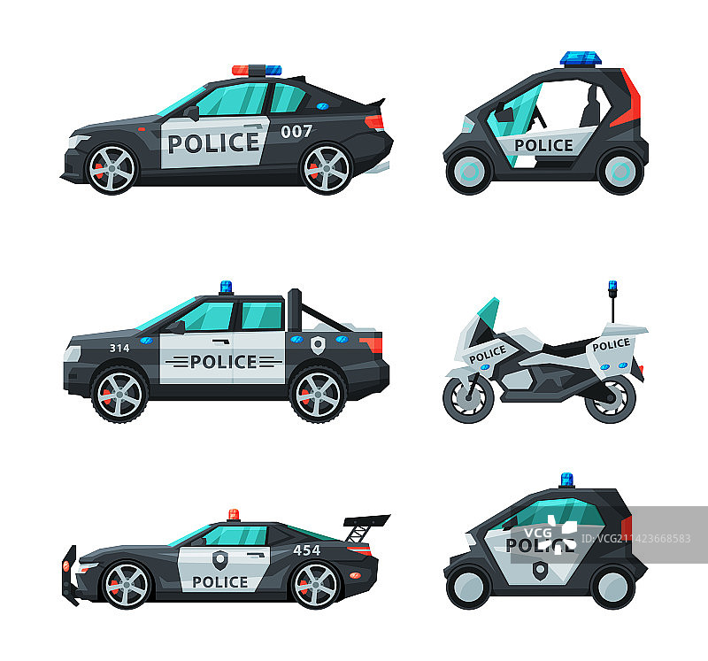 带警笛侧面的警车和执法车辆图片素材