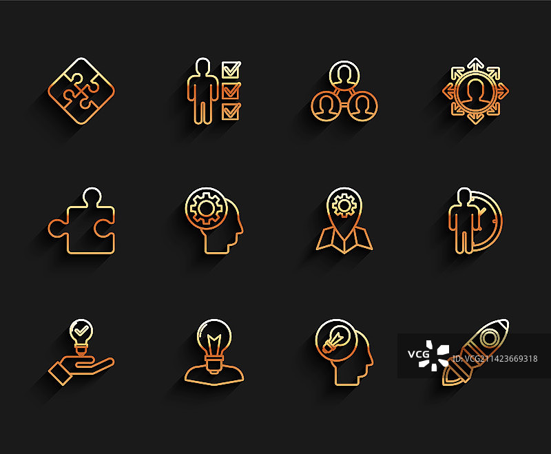 手持灯泡与人头灯线性组合图片素材