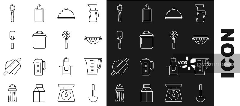 厨房长柄勺量杯滤盆线条素材图片素材