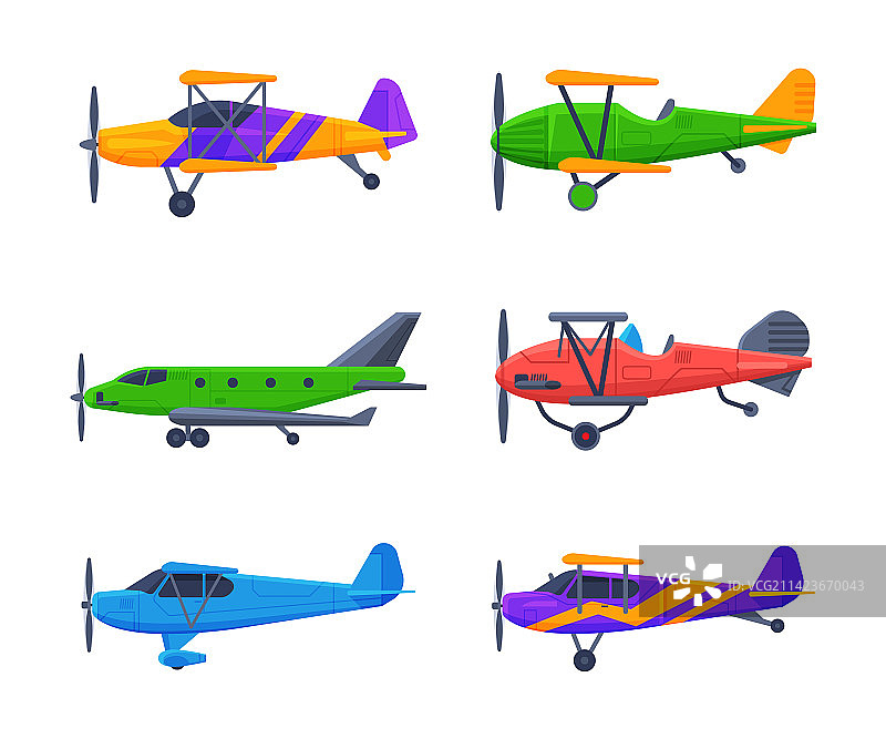 带有螺旋桨和机翼侧视的飞机图片素材